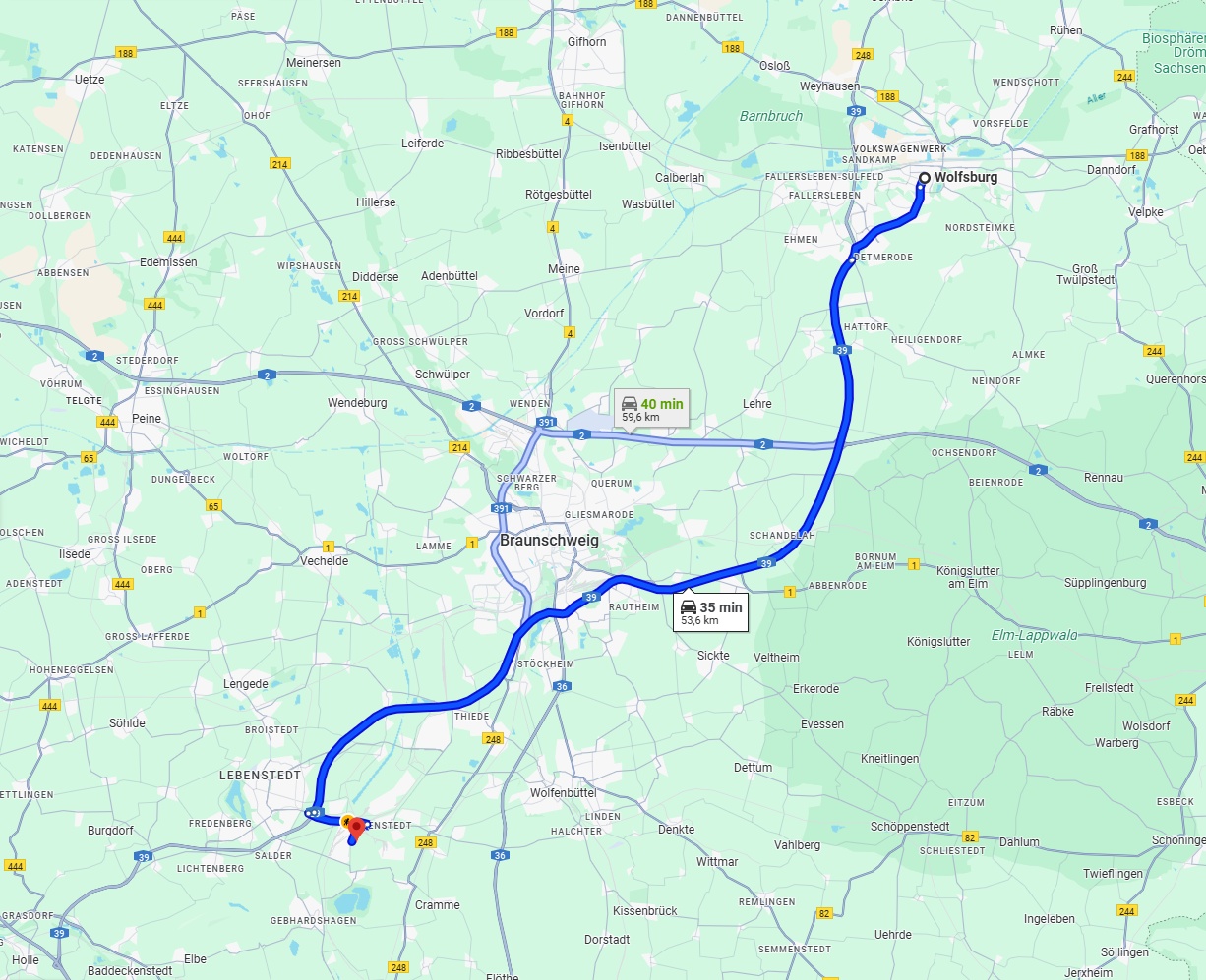 Anreise von Wolfsburg Zu Salzgitter Über via A39
