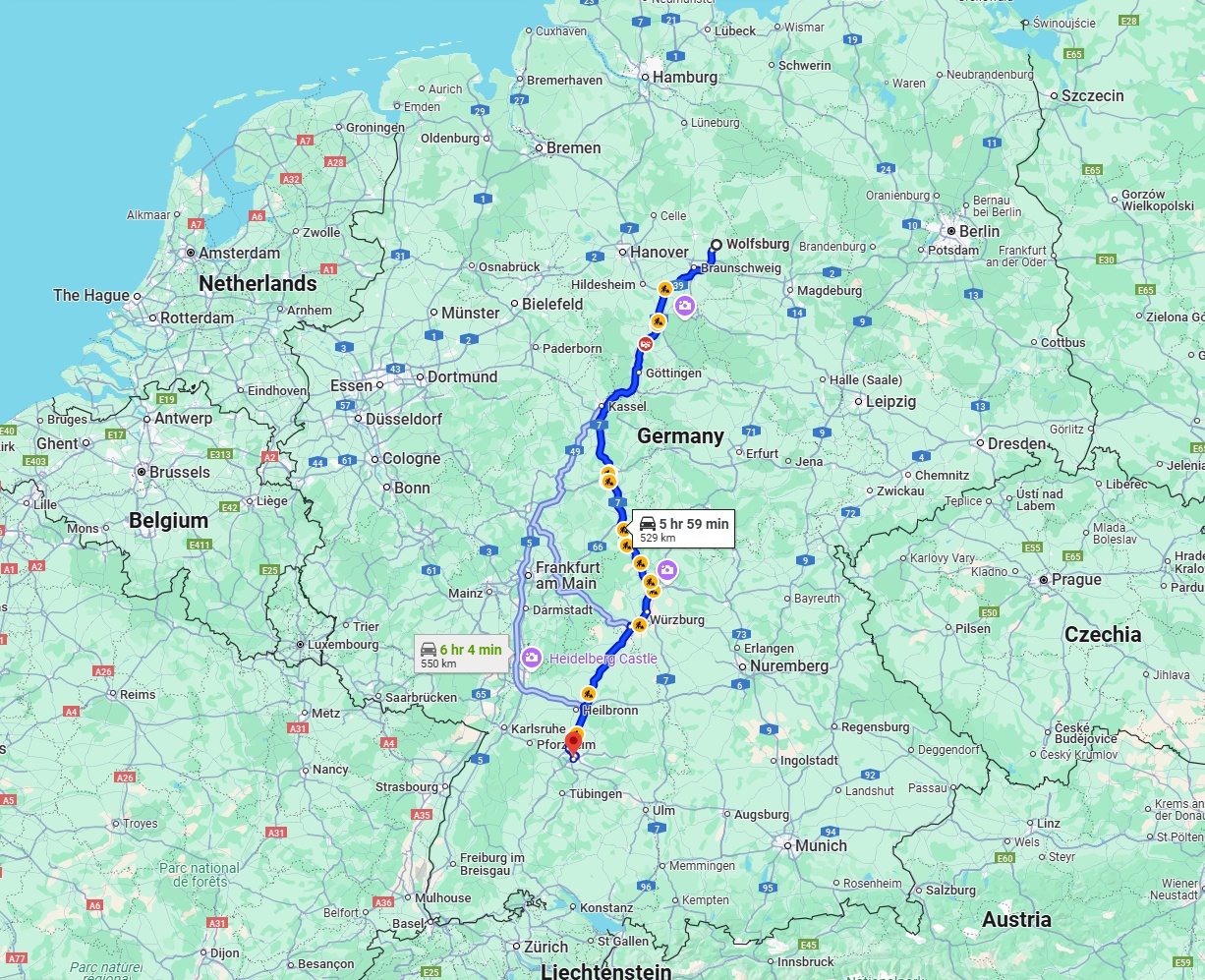 Anreise von Wolfsburg Zu Stuttgart Über via A7
