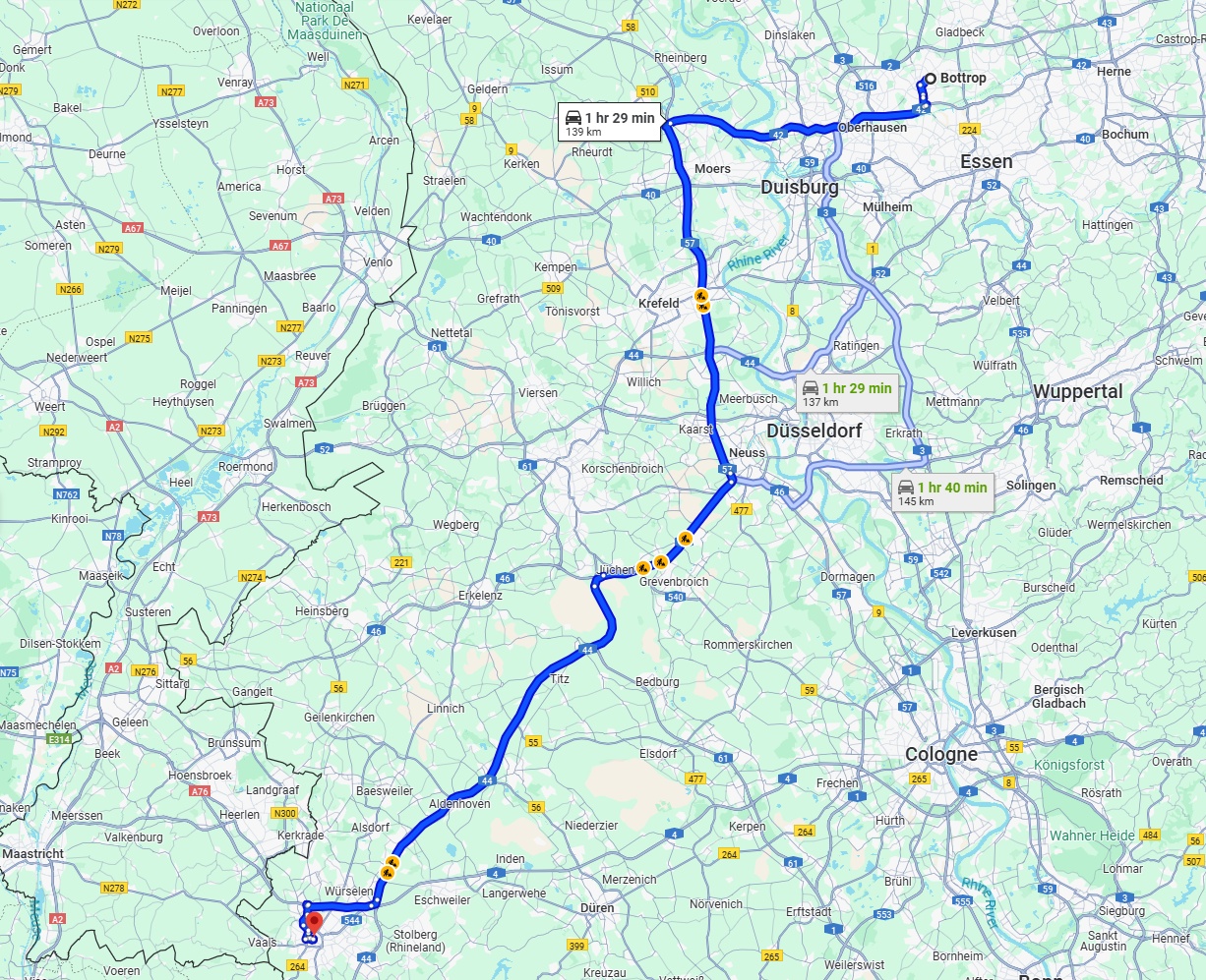Anreise von Bottrop Zu Aachen Über via A57 and A44