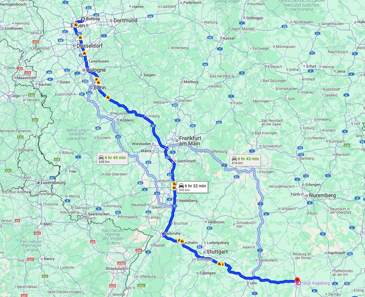 Anreise von Bottrop Zu Augsburg Über via A3 and A8