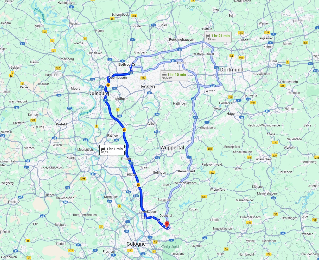 Anreise von Bottrop Zu Bergisch Gladbach Über via A3