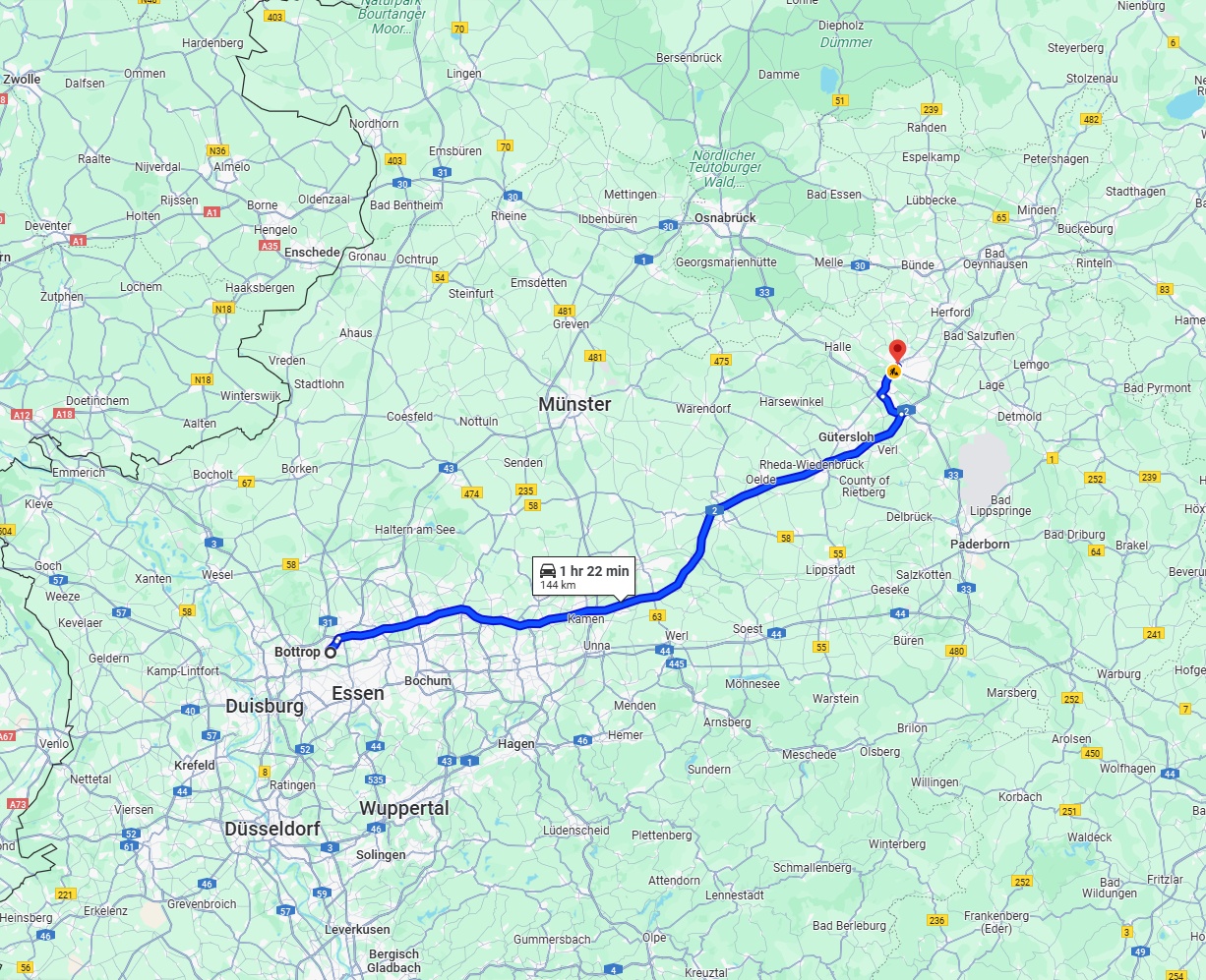 Anreise von Bottrop Zu Bielefeld Über via A2