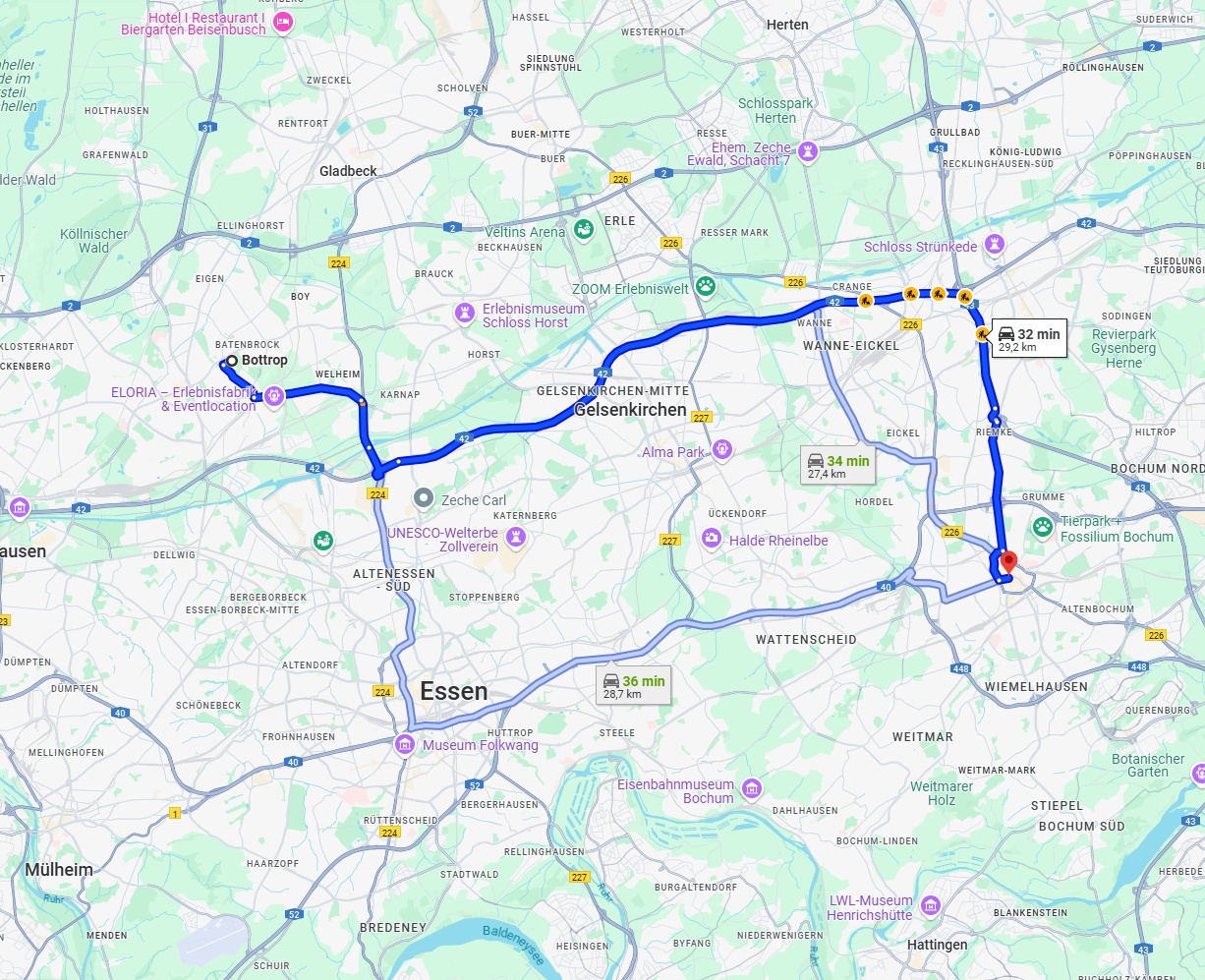 Anreise von Bottrop Zu Bochum Über via A42