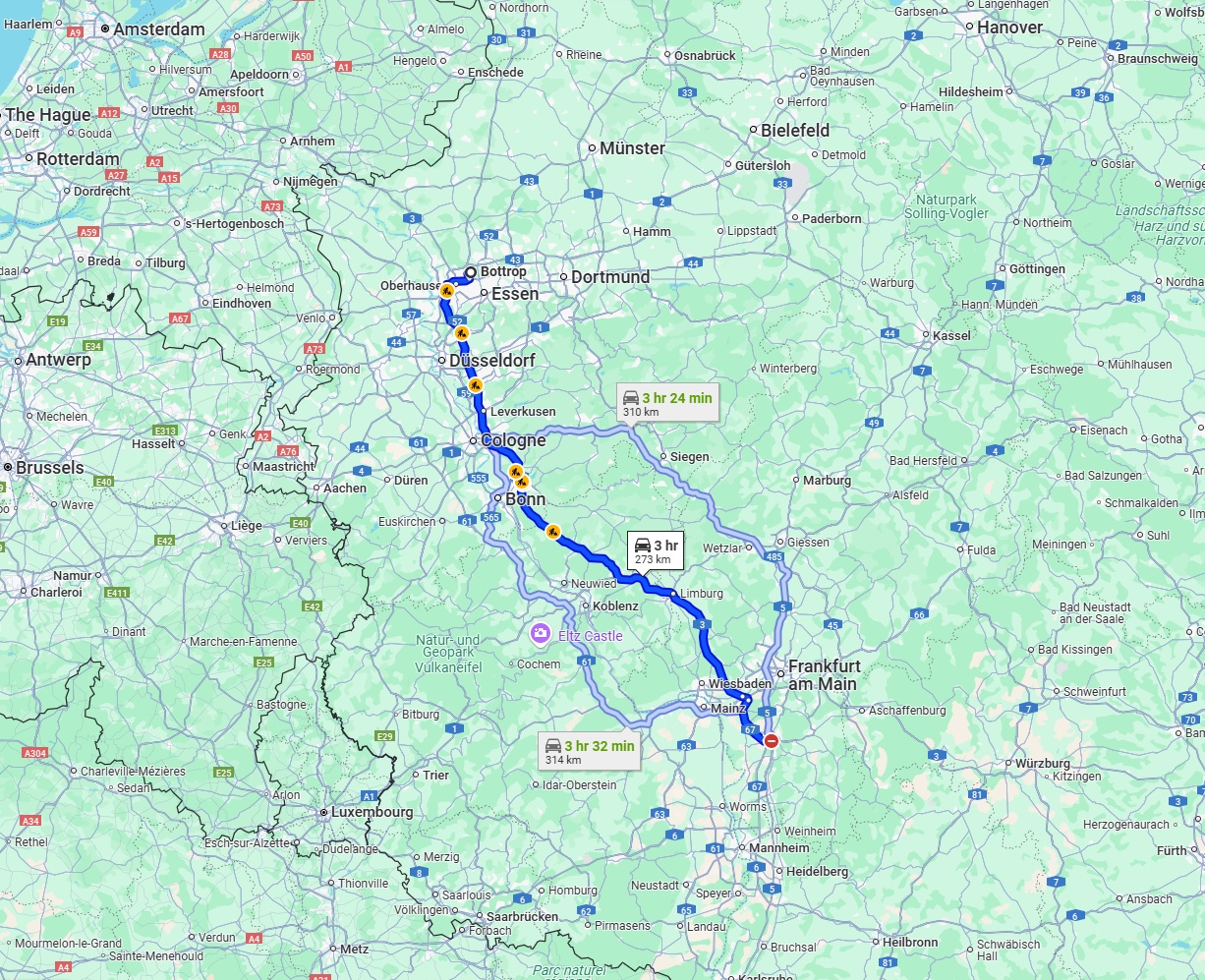 Anreise von Bottrop Zu Darmstadt Über via A3