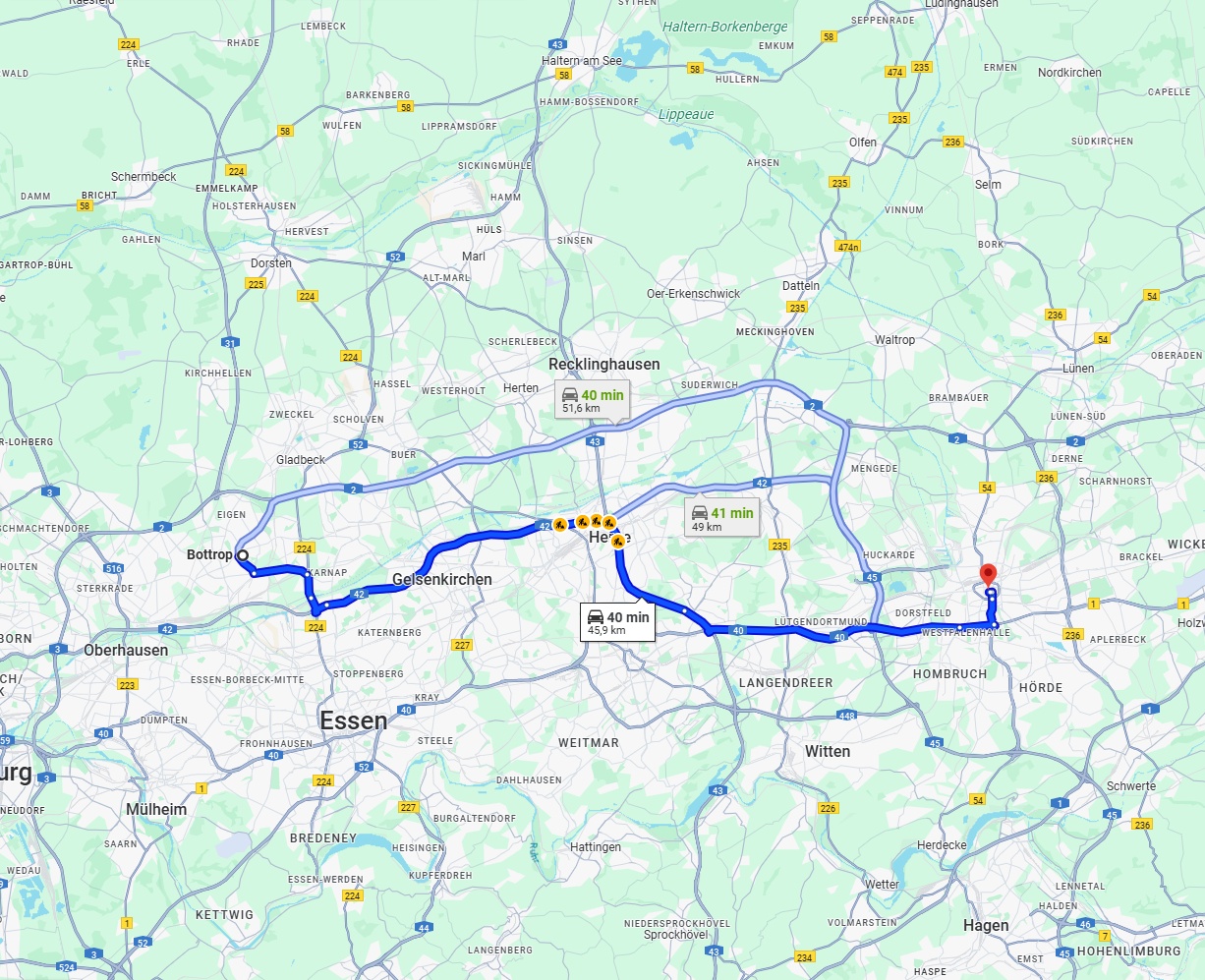 Anreise von Bottrop Zu Dortmund Über via A42 and A40