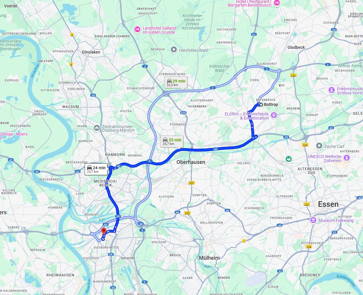 Anreise von Bottrop Zu Duisburg Über via A42