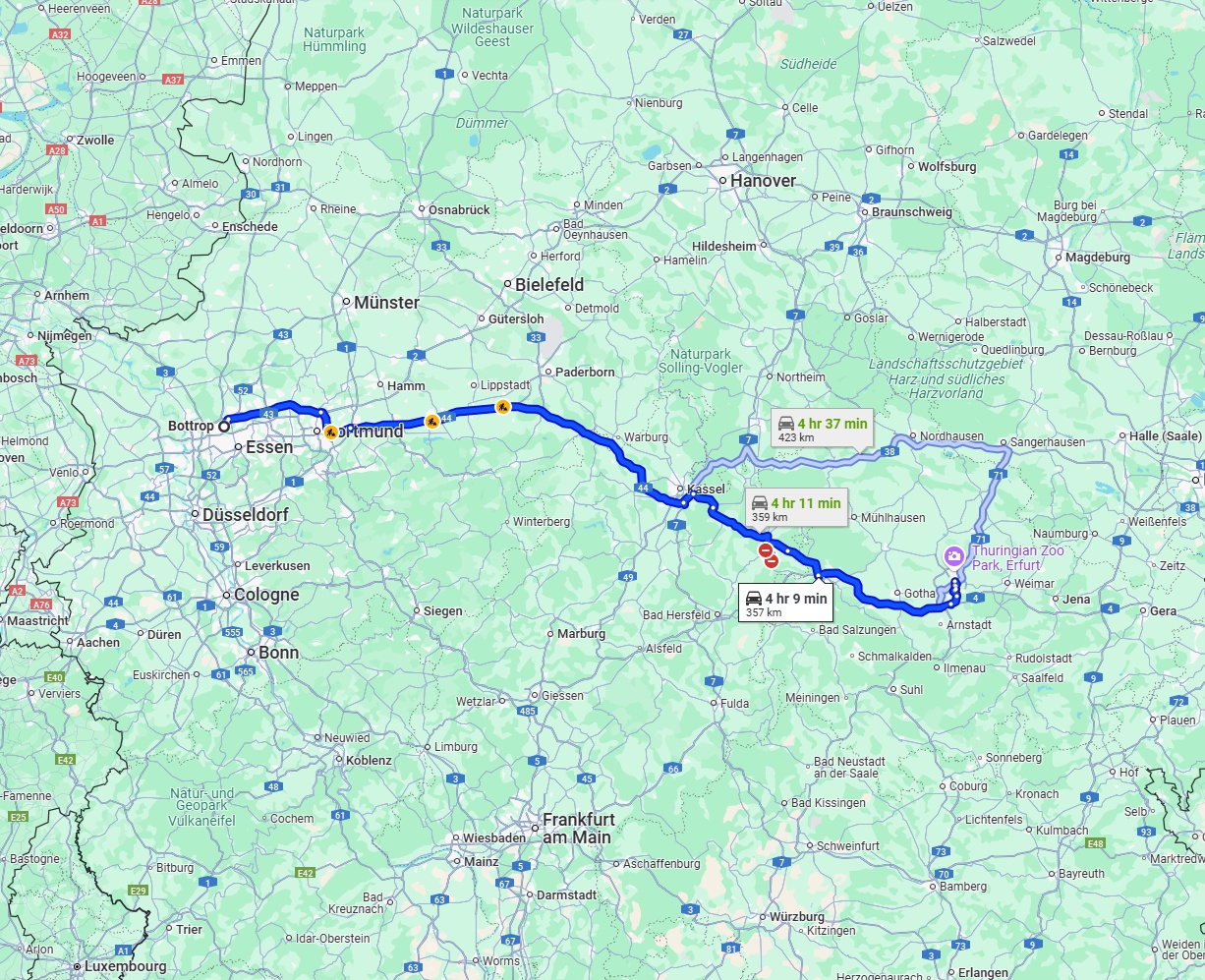 Anreise von Bottrop Zu Erfurt Über via A44