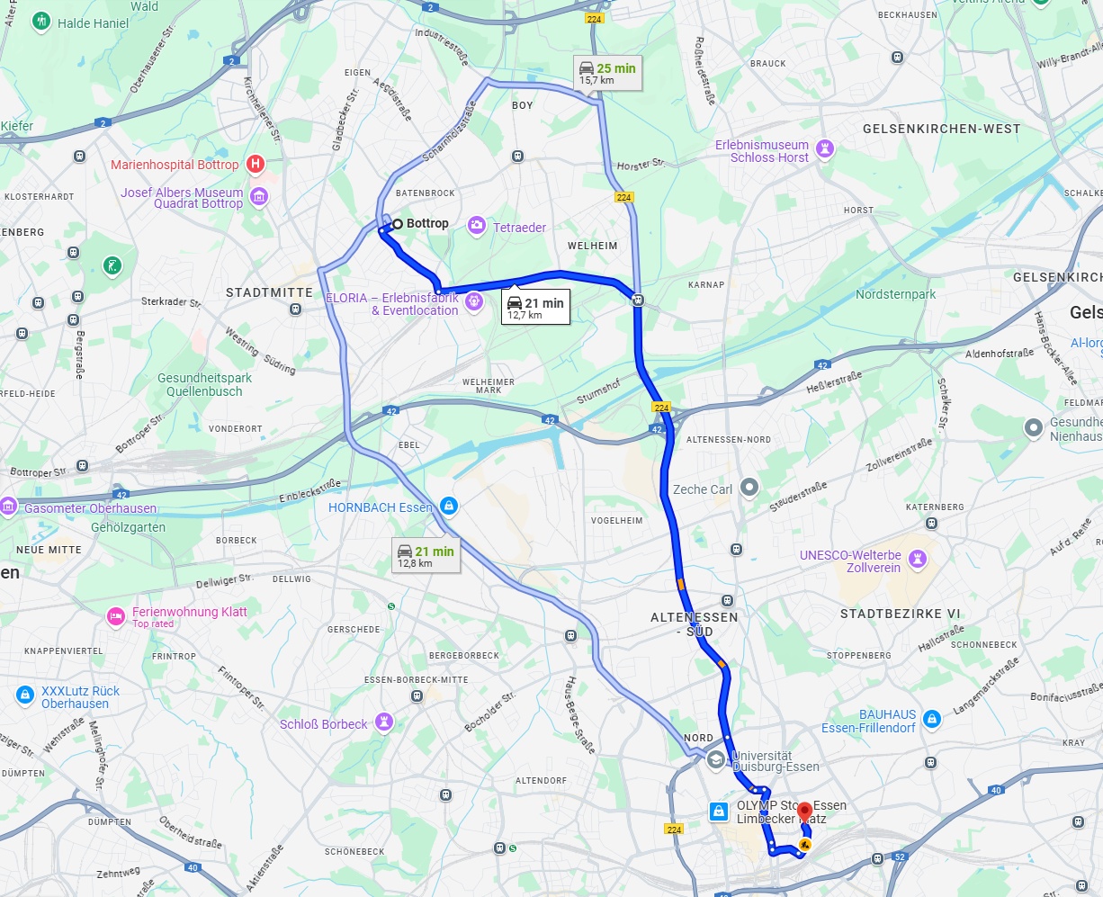 Anreise von Bottrop Zu Essen Über via Gladbecker Str.