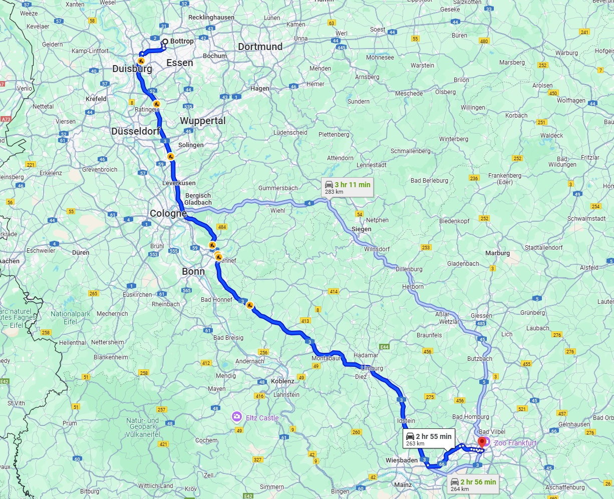Anreise von Bottrop Zu Frankfurt am Main Über via A3