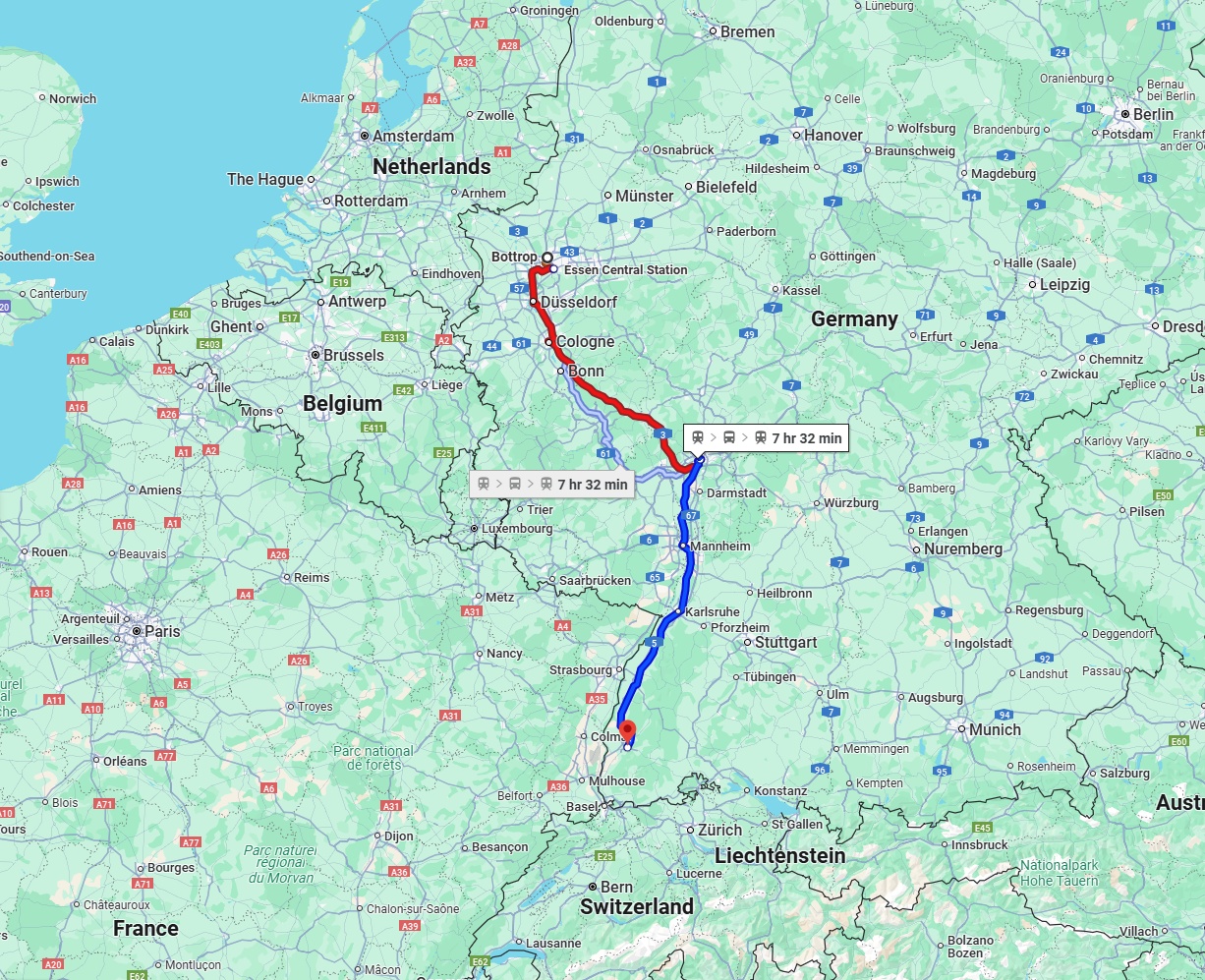 Anreise von Bottrop Zu Freiburg im Breisgau Über 