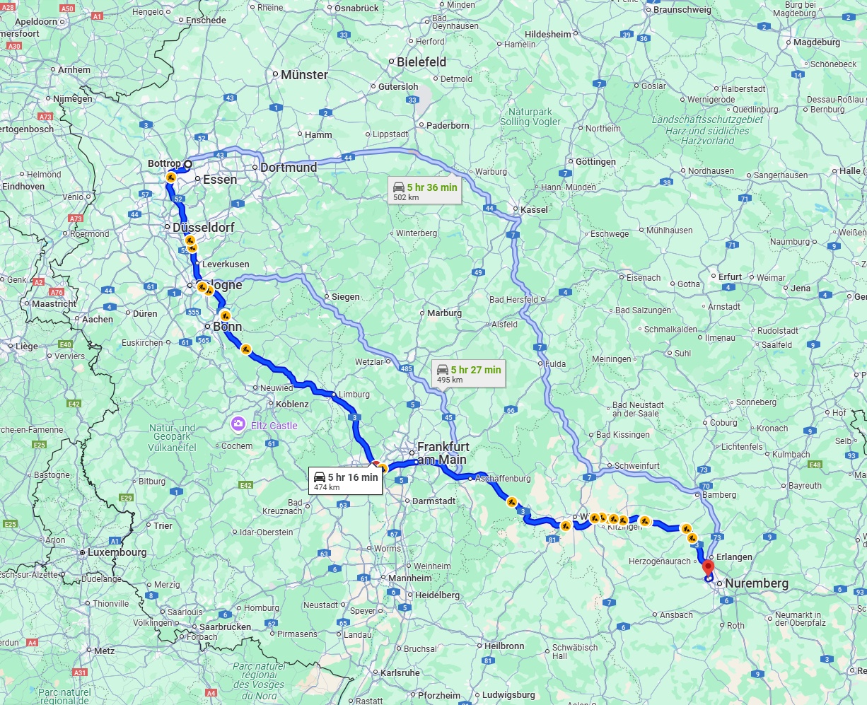 Anreise von Bottrop Zu Fürth Über via A3