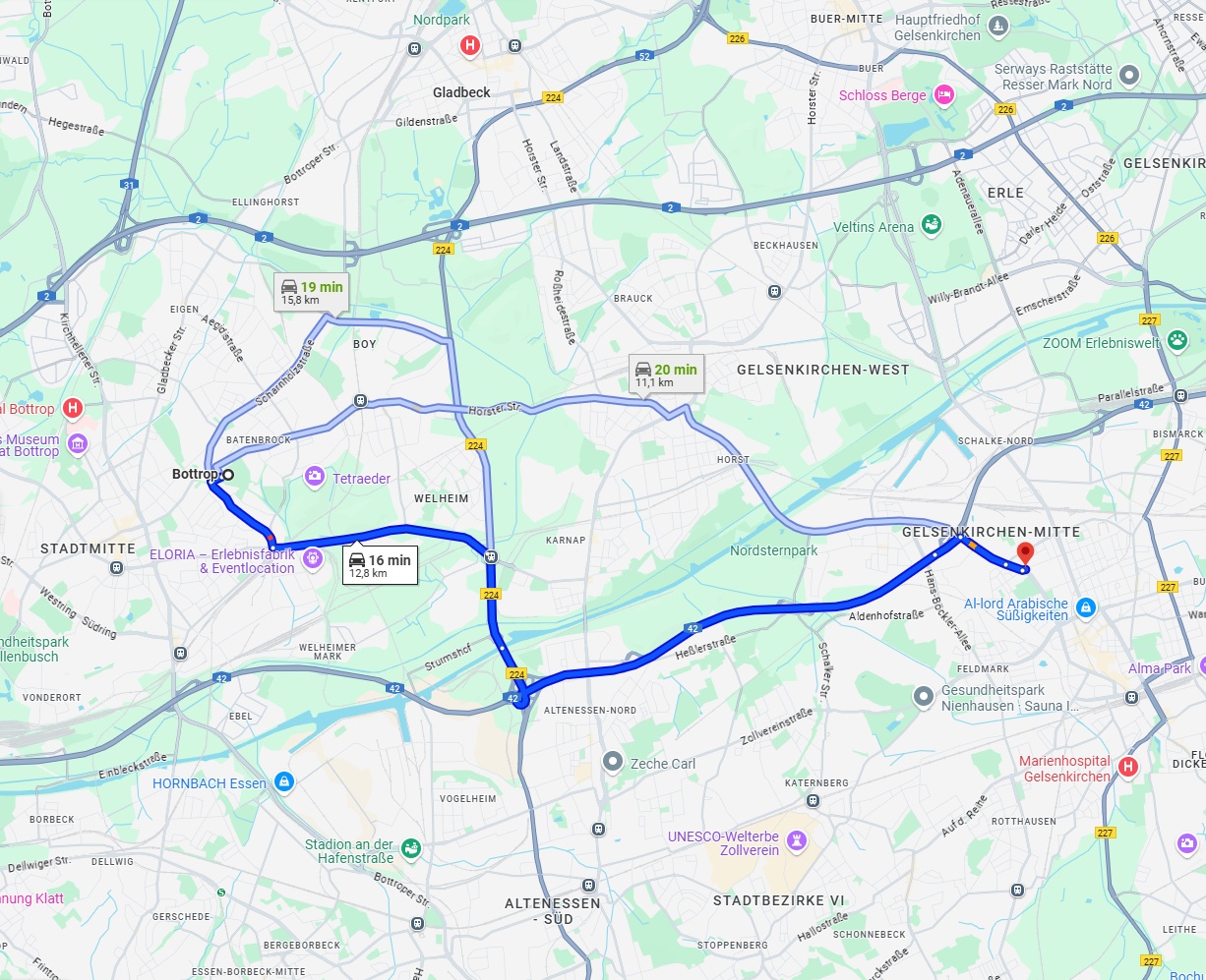 Anreise von Bottrop Zu Gelsenkirchen Über via A42