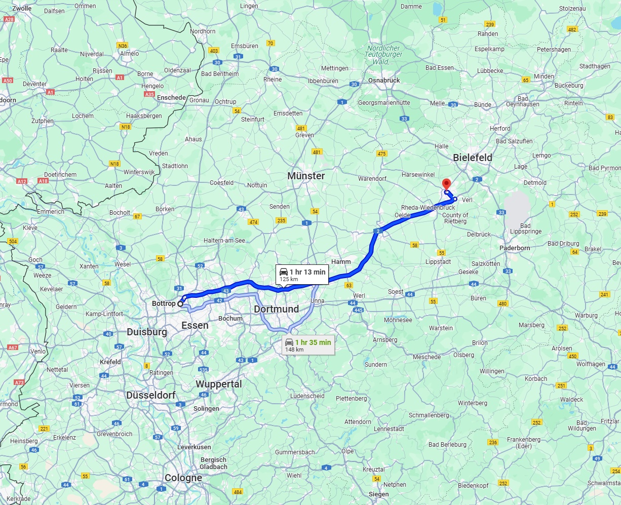 Anreise von Bottrop Zu Gütersloh Über via A2