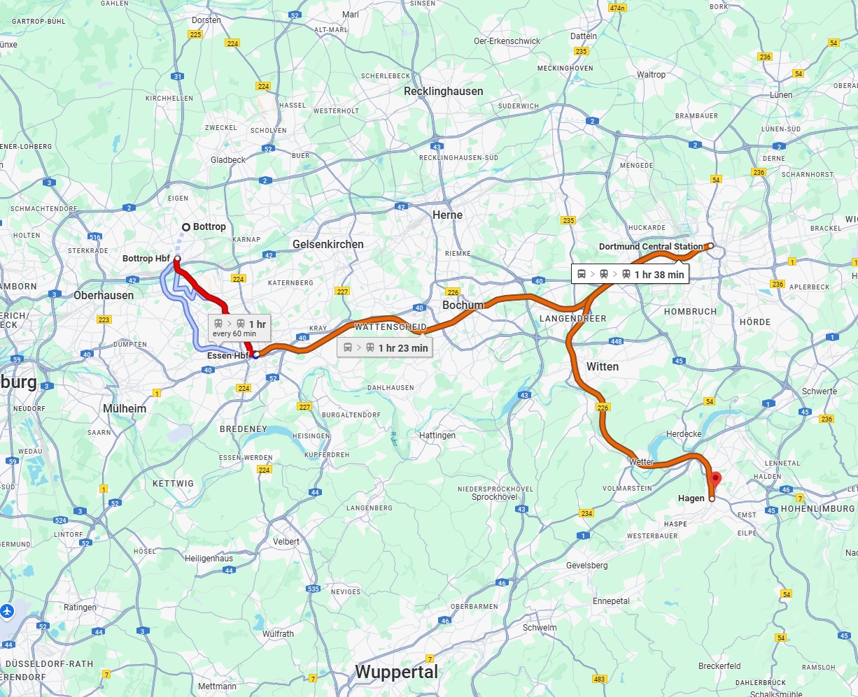 Anreise von Bottrop Zu Hagen Über 