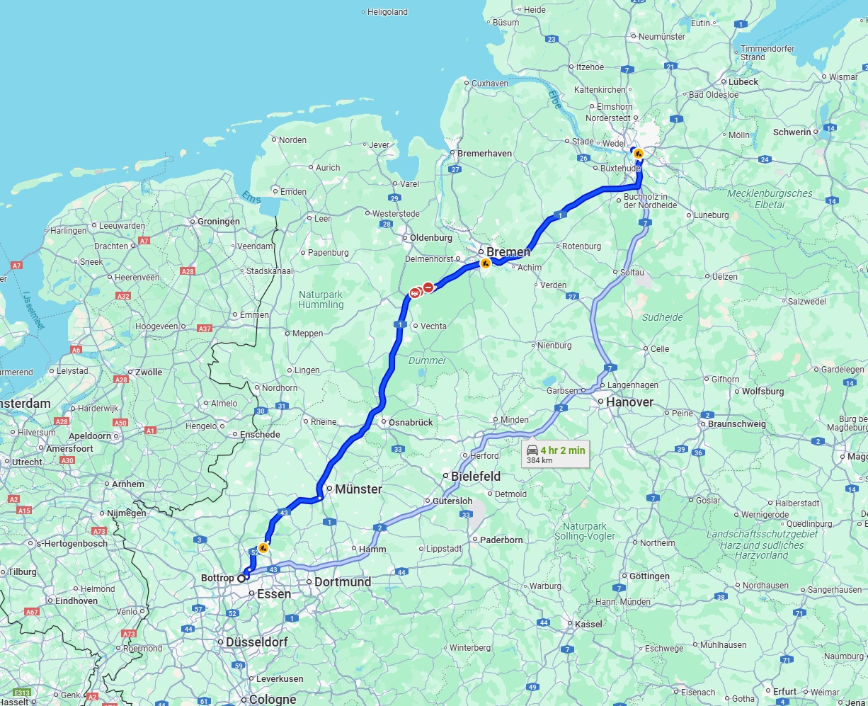 Anreise von Bottrop Zu Hamburg Über via A1