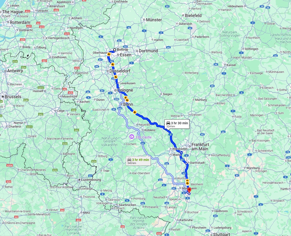 Anreise von Bottrop Zu Heidelberg Über via A3