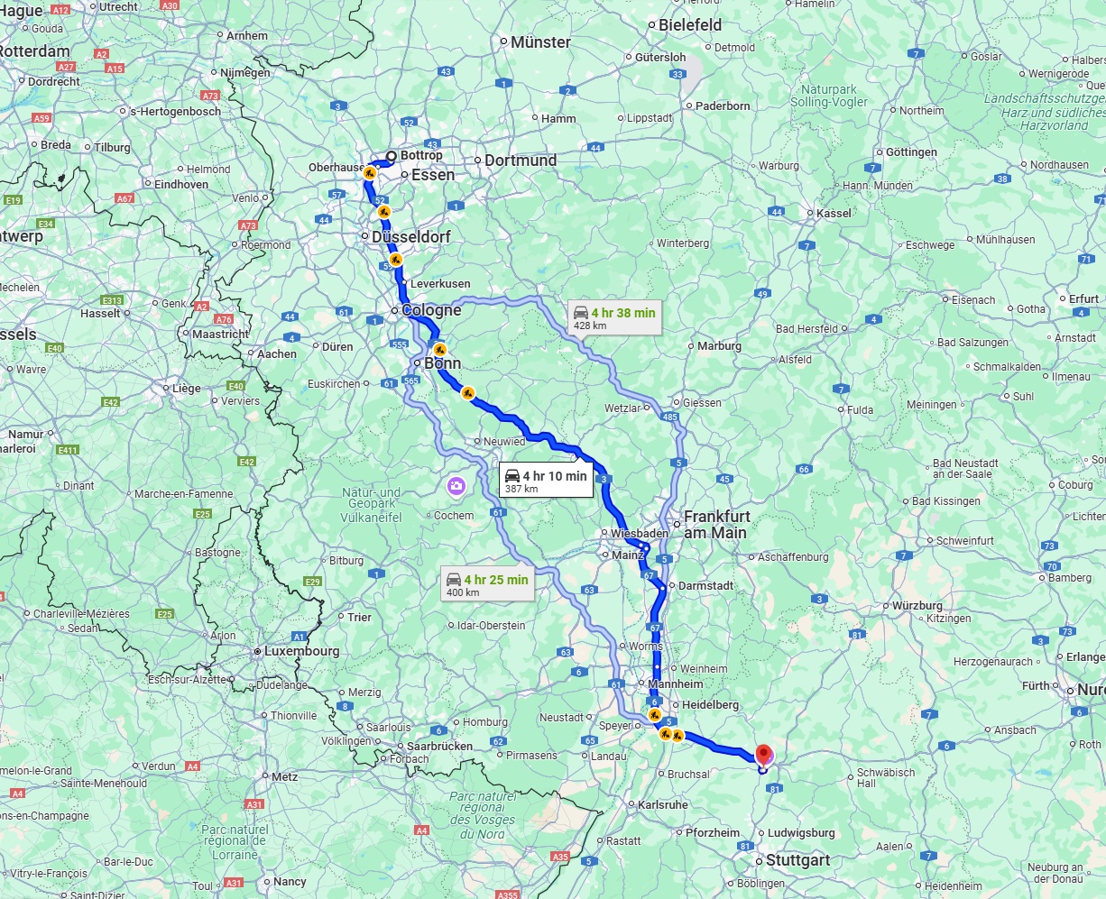 Anreise von Bottrop Zu Heilbronn Über via A3
