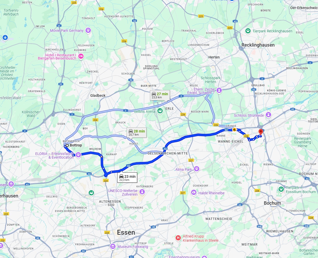 Anreise von Bottrop Zu Herne Über via A42