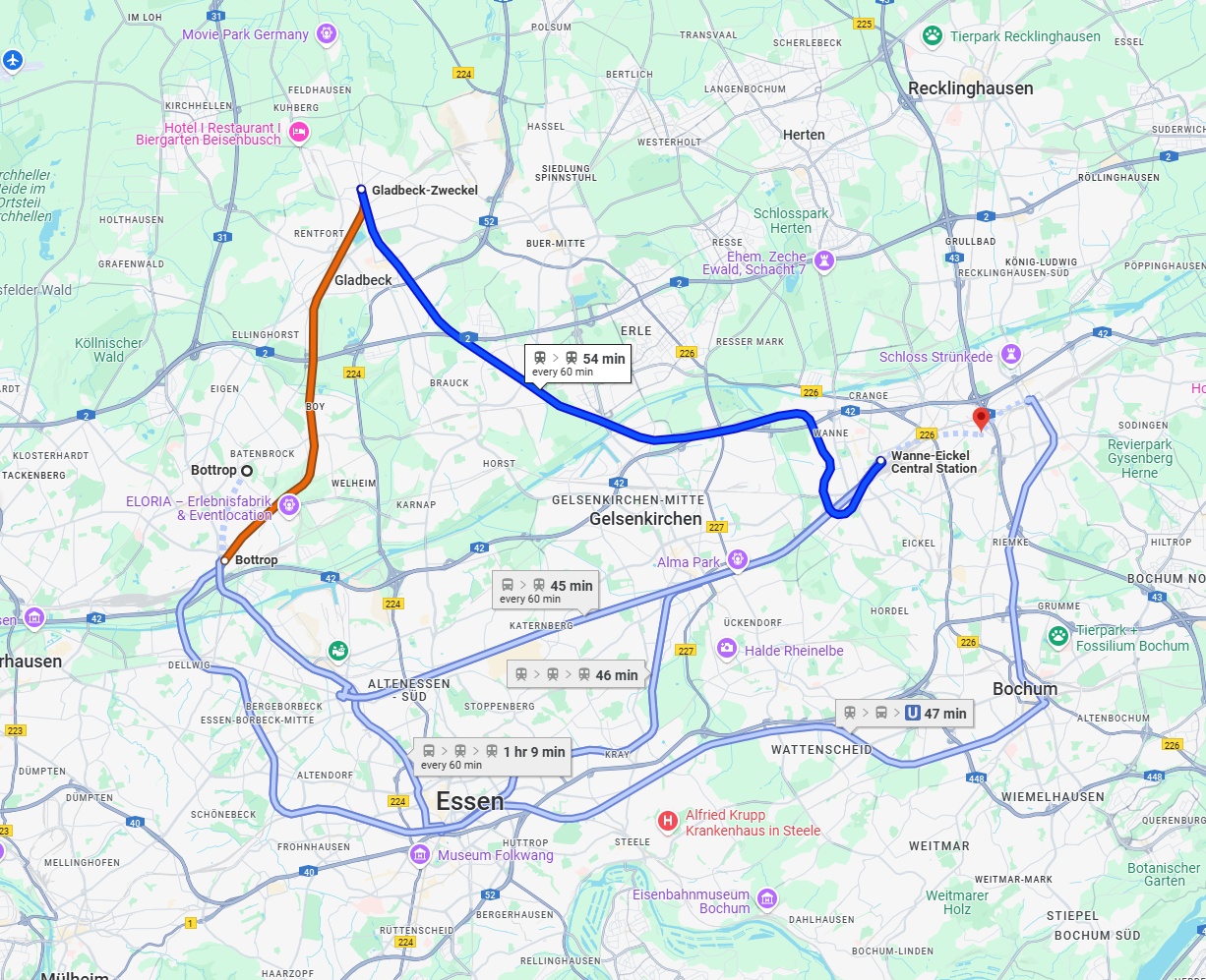 Anreise von Bottrop Zu Herne Über 