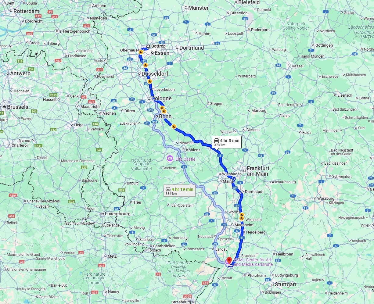 Anreise von Bottrop Zu Karlsruhe Über via A3 and A5