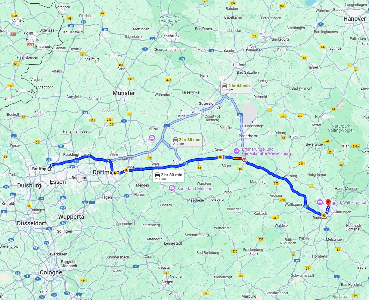 Anreise von Bottrop Zu Kassel Über via A44