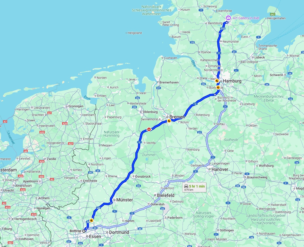 Anreise von Bottrop Zu Kiel Über via A1