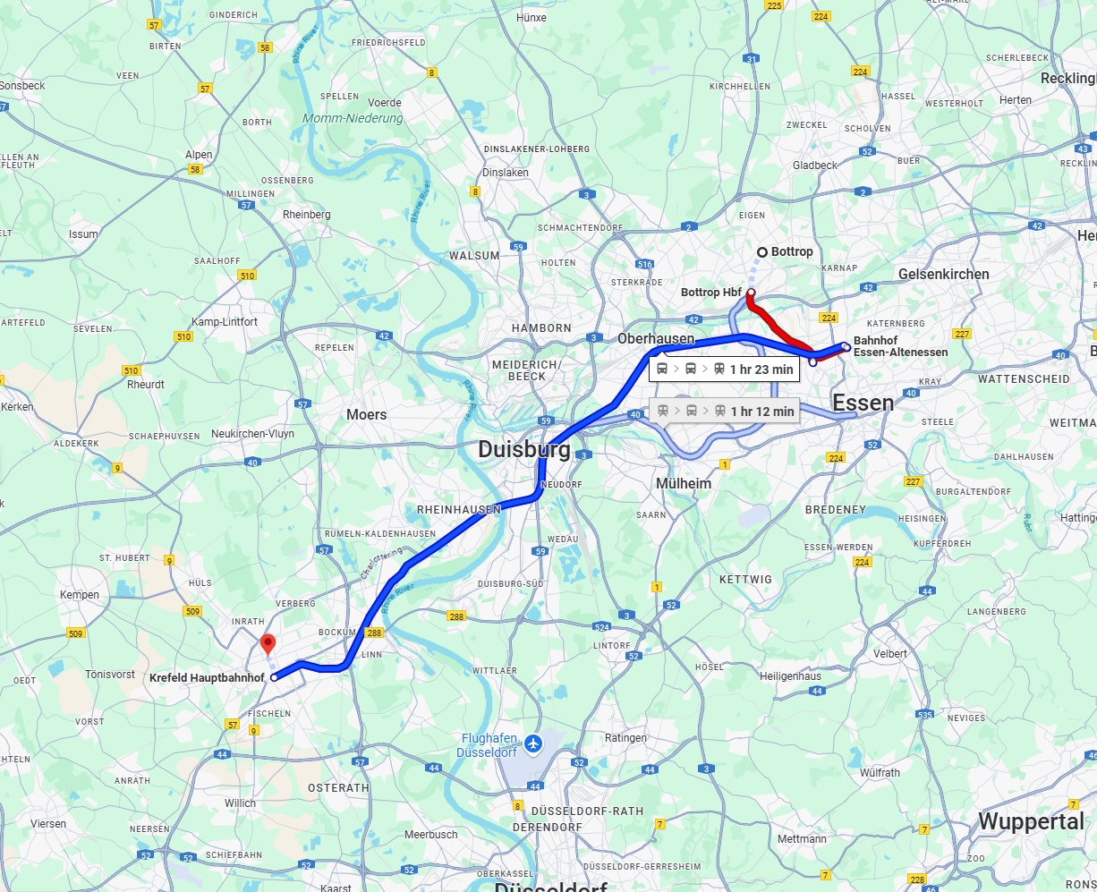 Anreise von Bottrop Zu Krefeld Über 