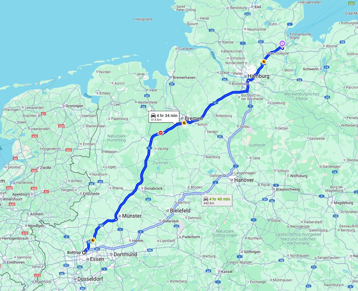 Anreise von Bottrop Zu Lübeck Über via A1