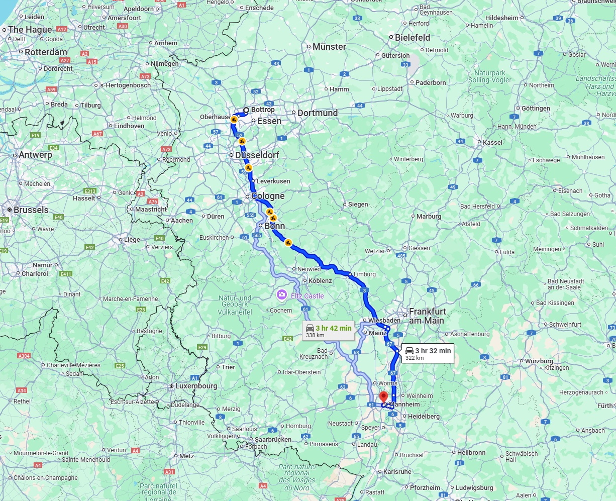 Anreise von Bottrop Zu Ludwigshafen am Rhein Über via A3