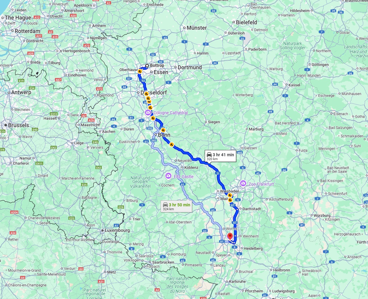 Anreise von Bottrop Zu Mannheim Über via A3