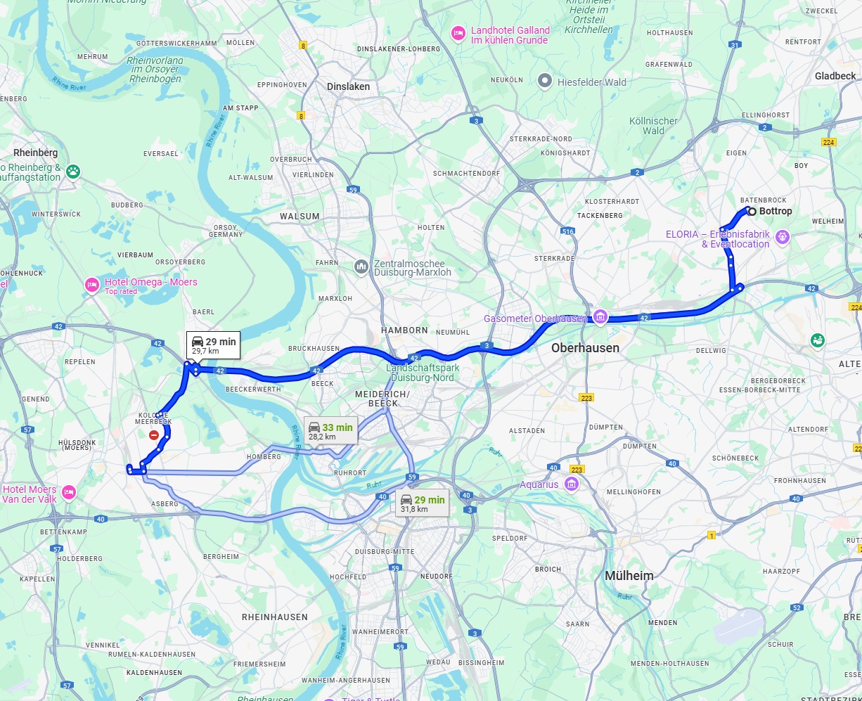 Anreise von Bottrop Zu Moers Über via A42