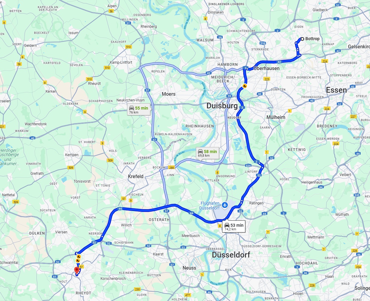 Anreise von Bottrop Zu Mönchengladbach Über via A44
