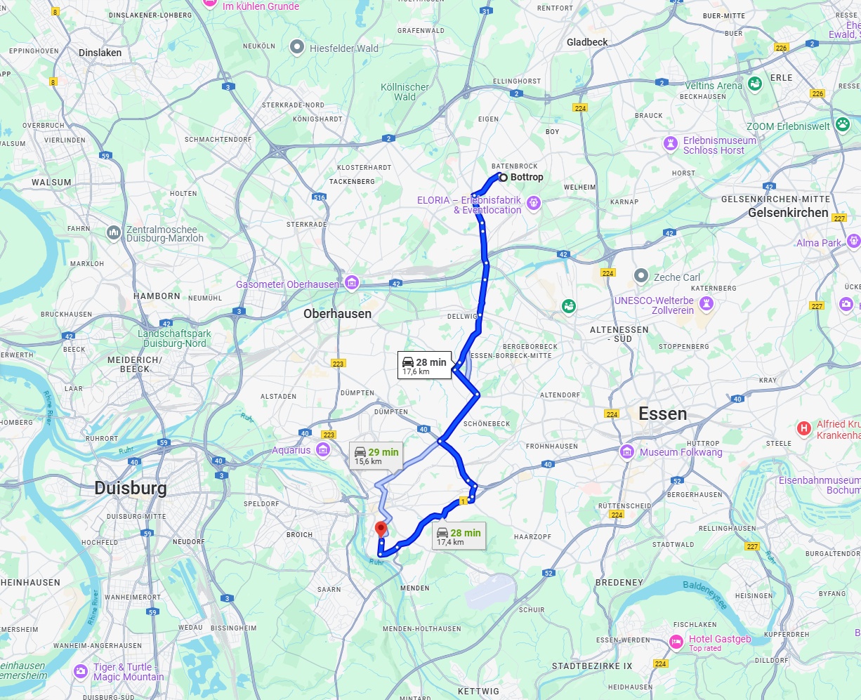Anreise von Bottrop Zu Mülheim an der Ruhr Über via B1