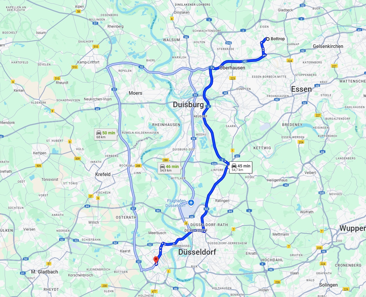Anreise von Bottrop Zu Neuss Über via A3