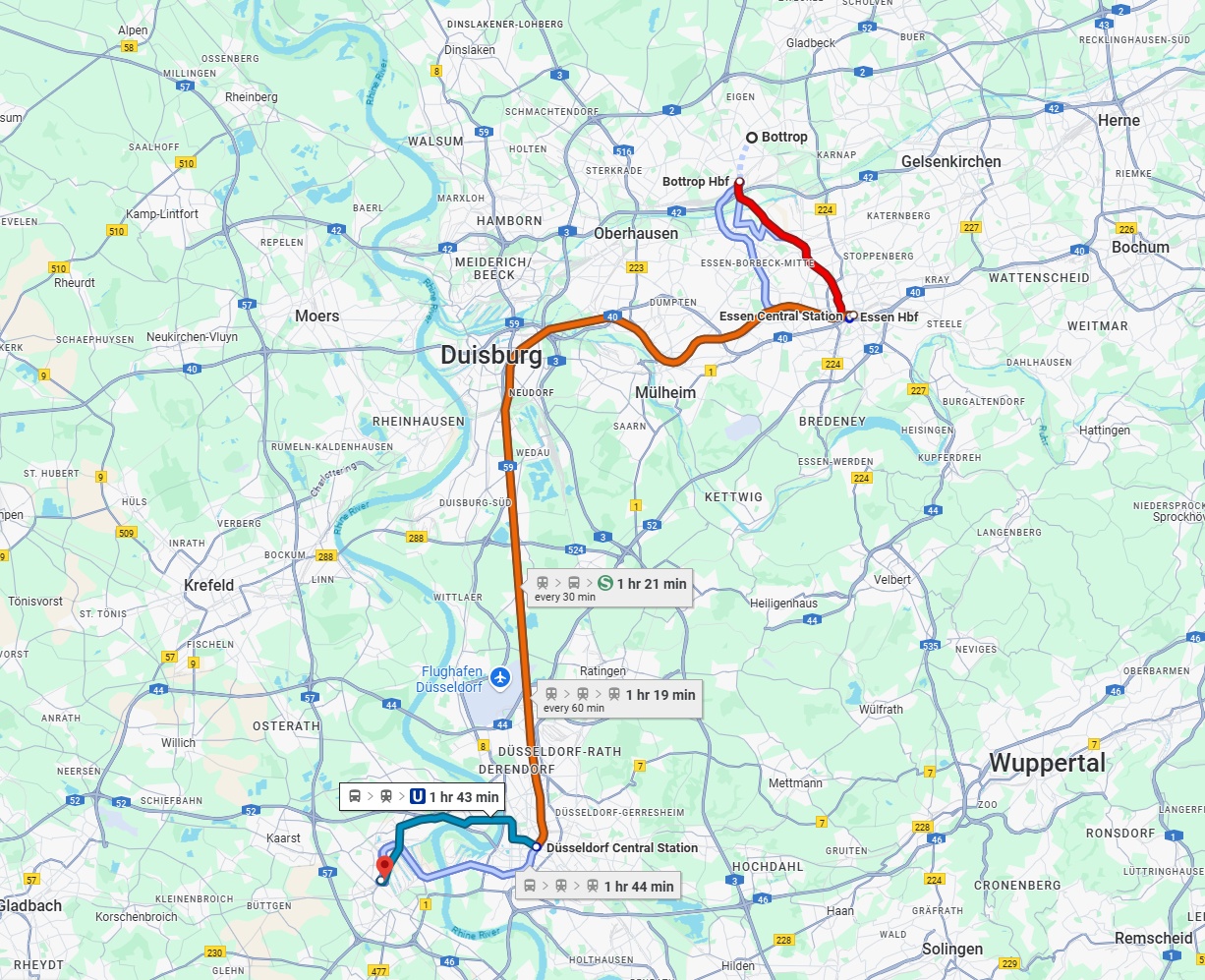 Anreise von Bottrop Zu Neuss Über 