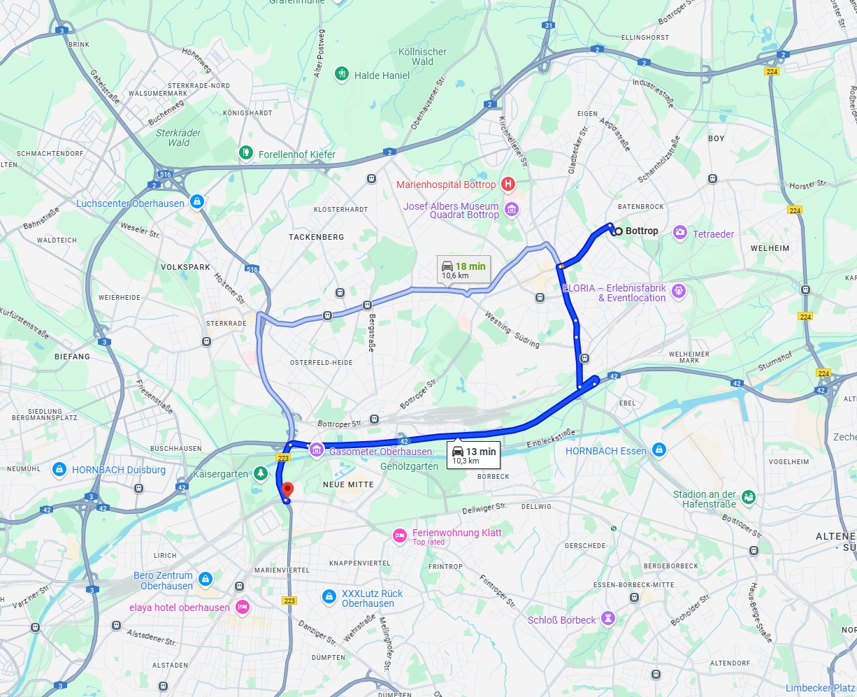 Anreise von Bottrop Zu Oberhausen Über via A42