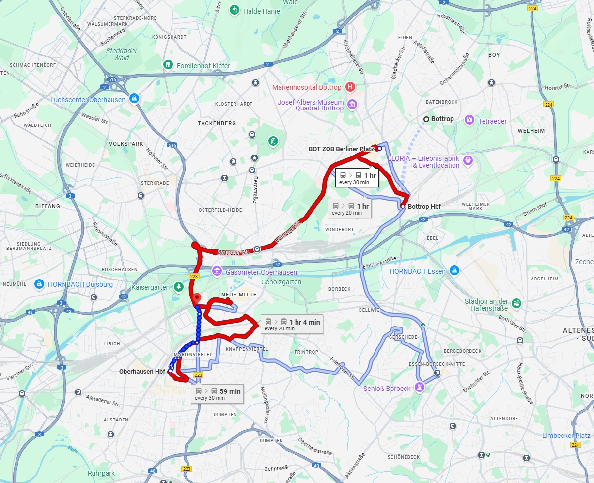 Anreise von Bottrop Zu Oberhausen Über 