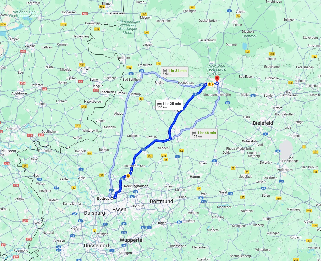 Anreise von Bottrop Zu Osnabrück Über via A43 and A1
