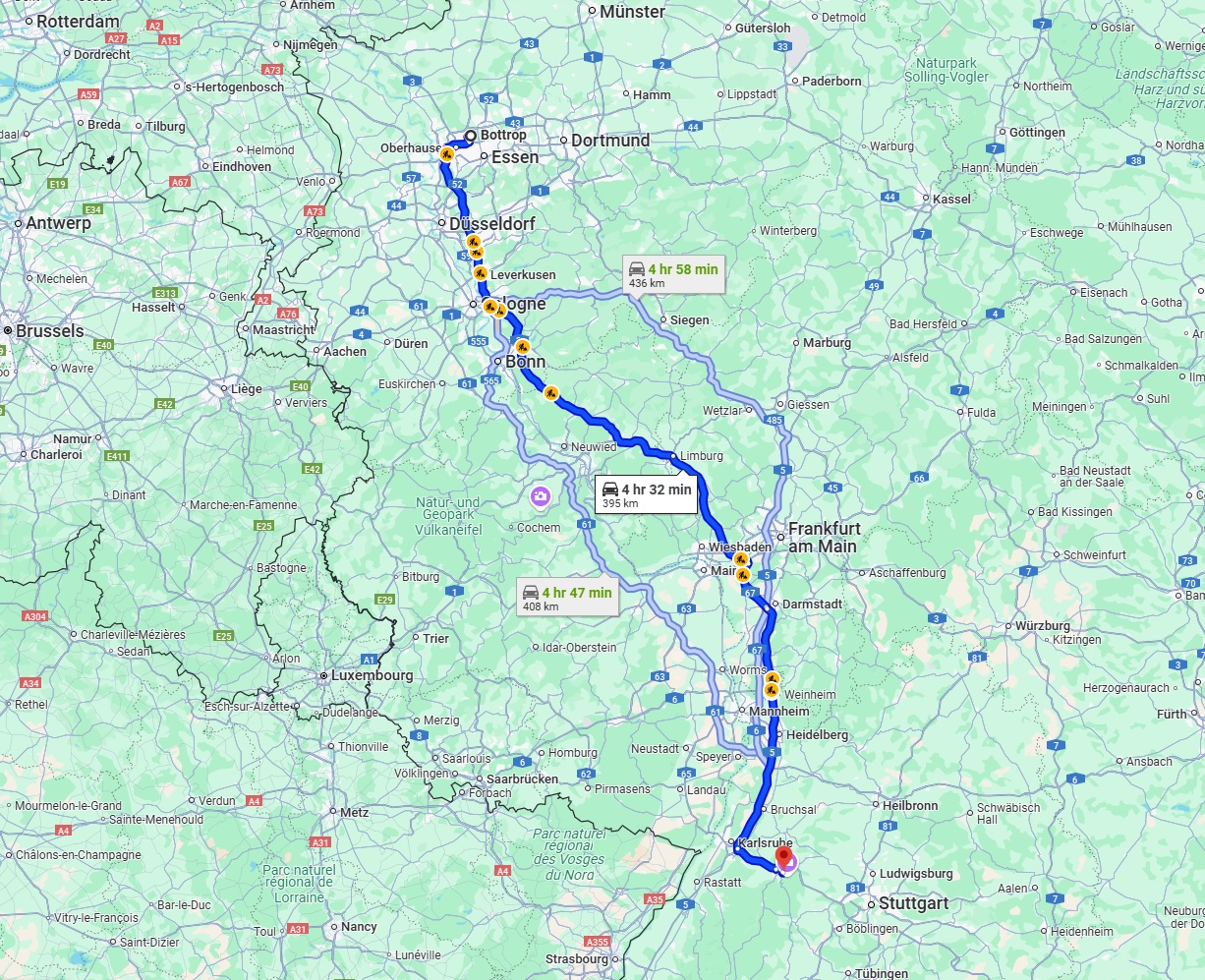 Anreise von Bottrop Zu Pforzheim Über via A3 and A5