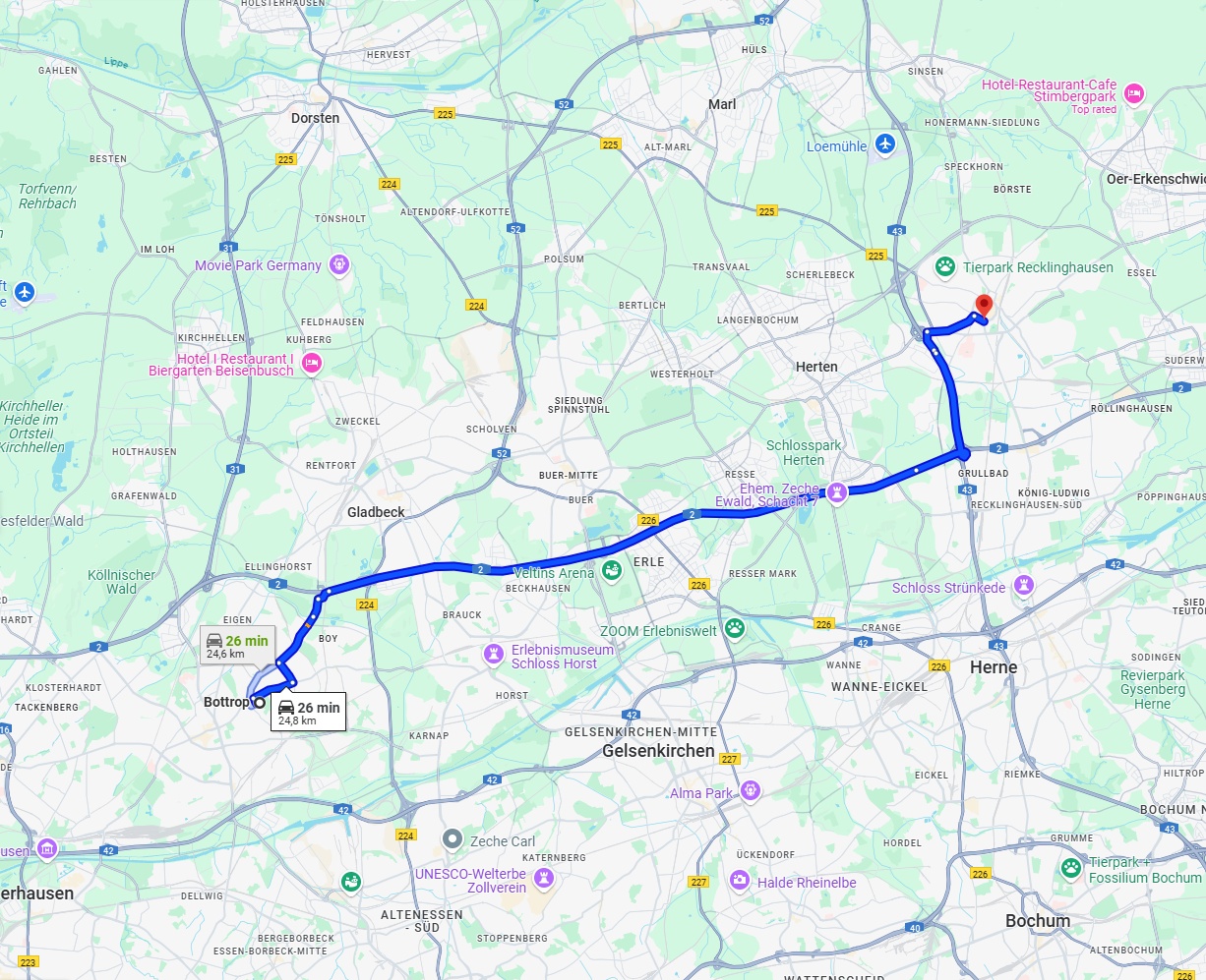 Anreise von Bottrop Zu Recklinghausen Über via A2