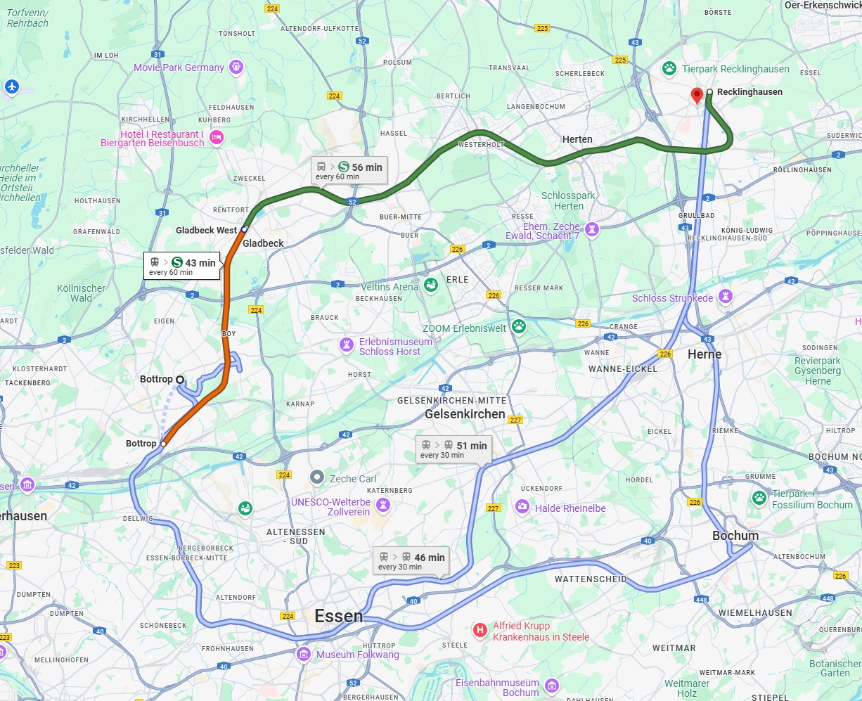 Anreise von Bottrop Zu Recklinghausen Über 