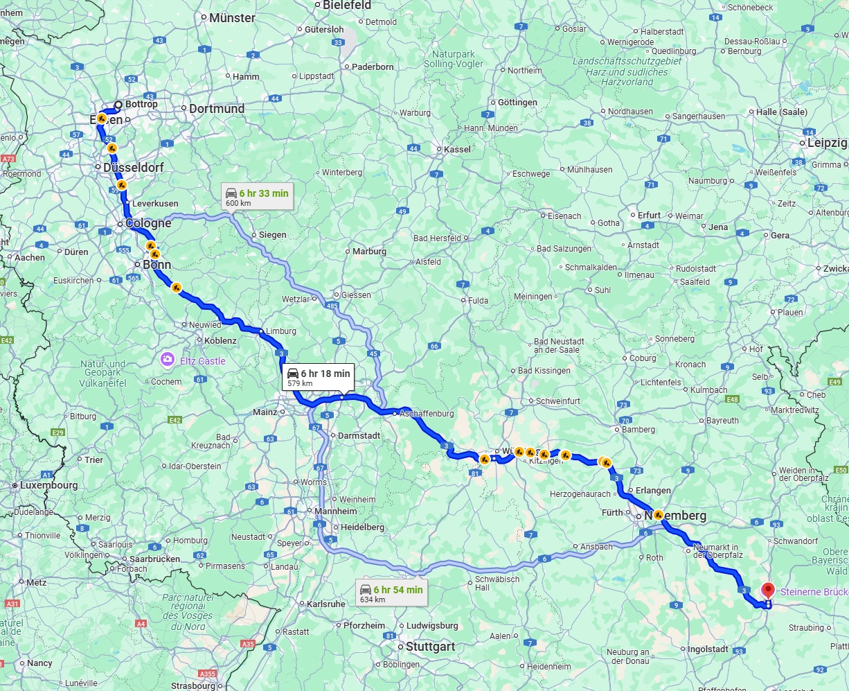 Anreise von Bottrop Zu Regensburg Über via A3