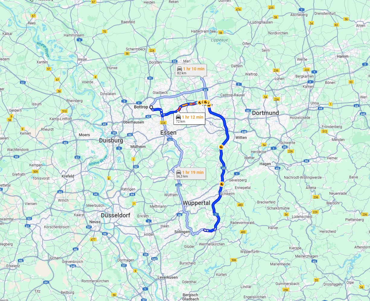 Anreise von Bottrop Zu Remscheid Über via A43