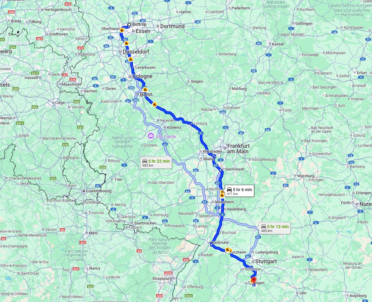 Anreise von Bottrop Zu Reutlingen Über via A3