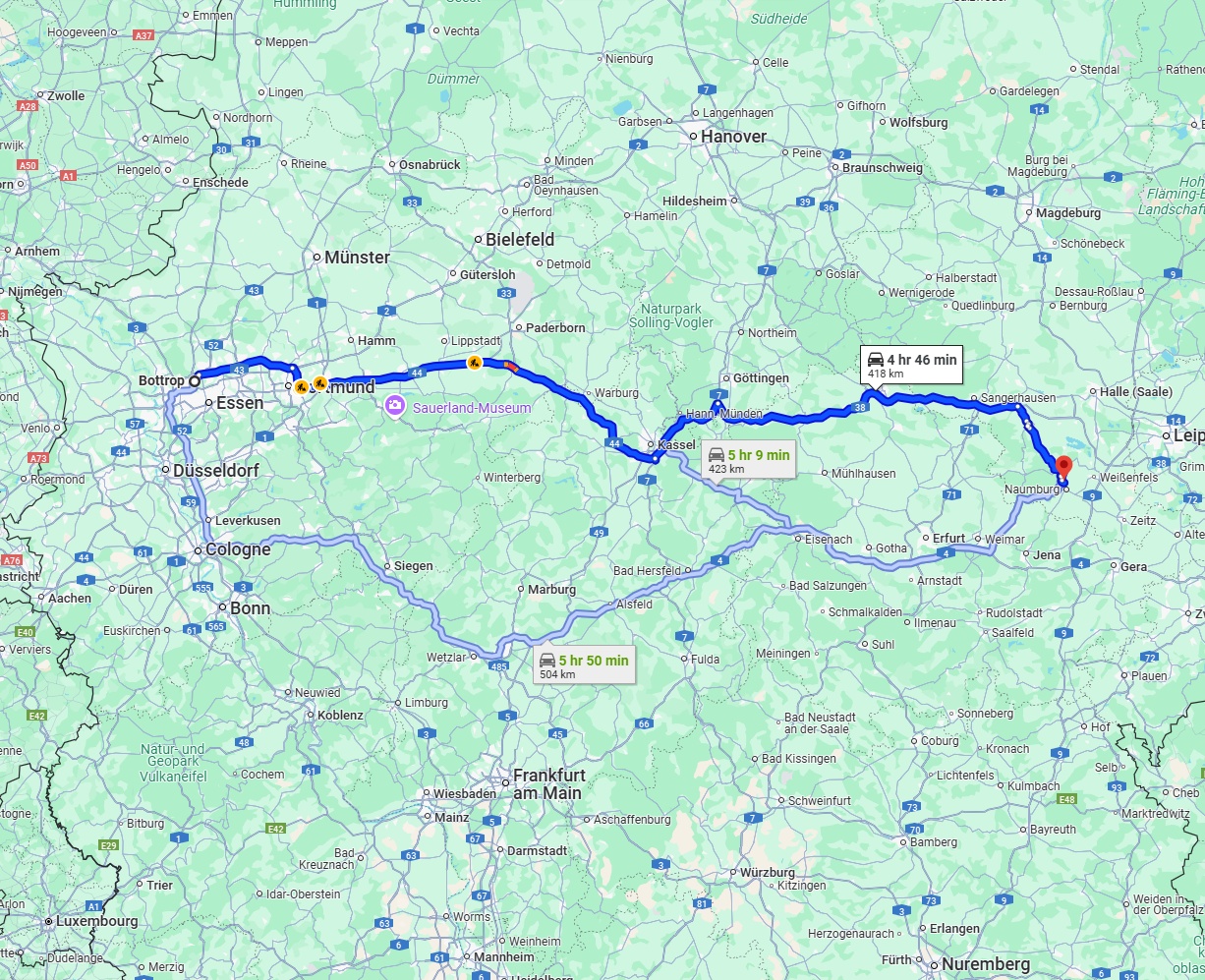 Anreise von Bottrop Zu Saale Über via A44 and A38