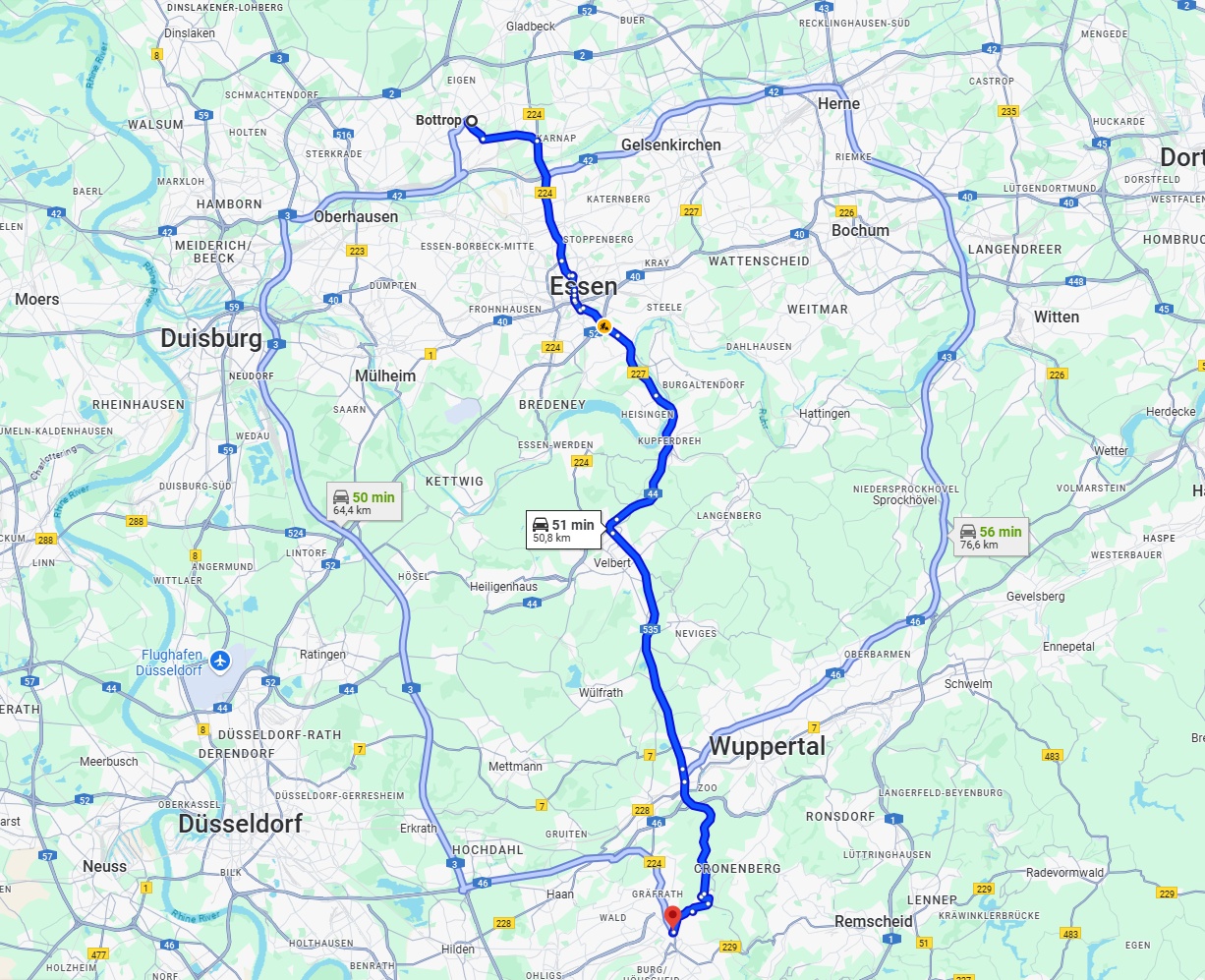 Anreise von Bottrop Zu Solingen Über via A535