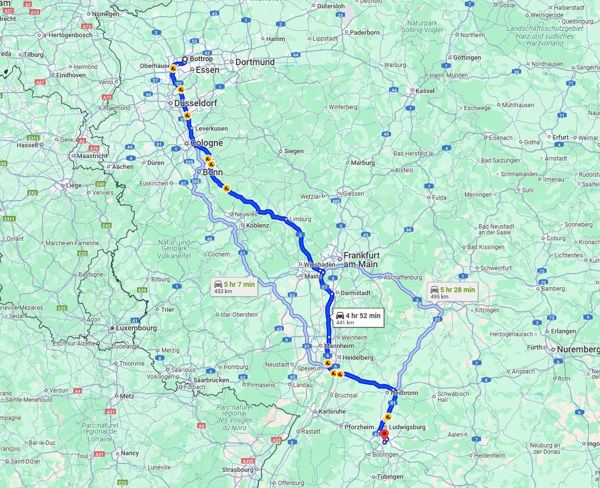Anreise von Bottrop Zu Stuttgart Über via A3