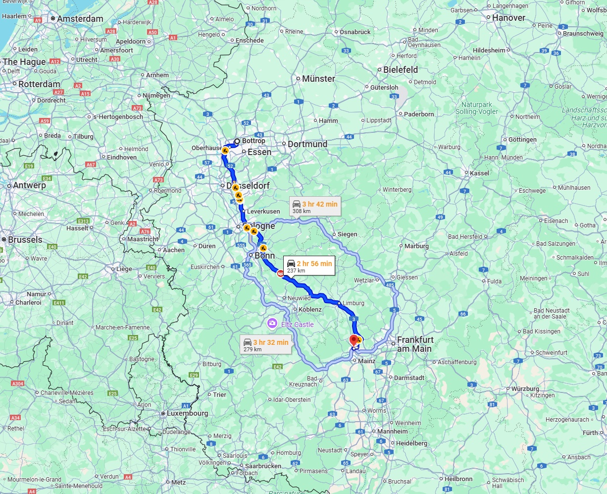 Anreise von Bottrop Zu Wiesbaden Über via A3