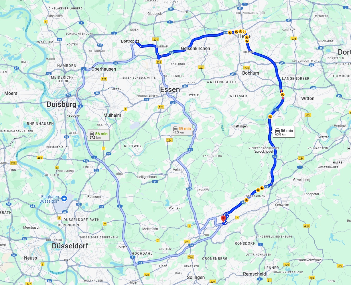 Anreise von Bottrop Zu Wuppertal Über via A43