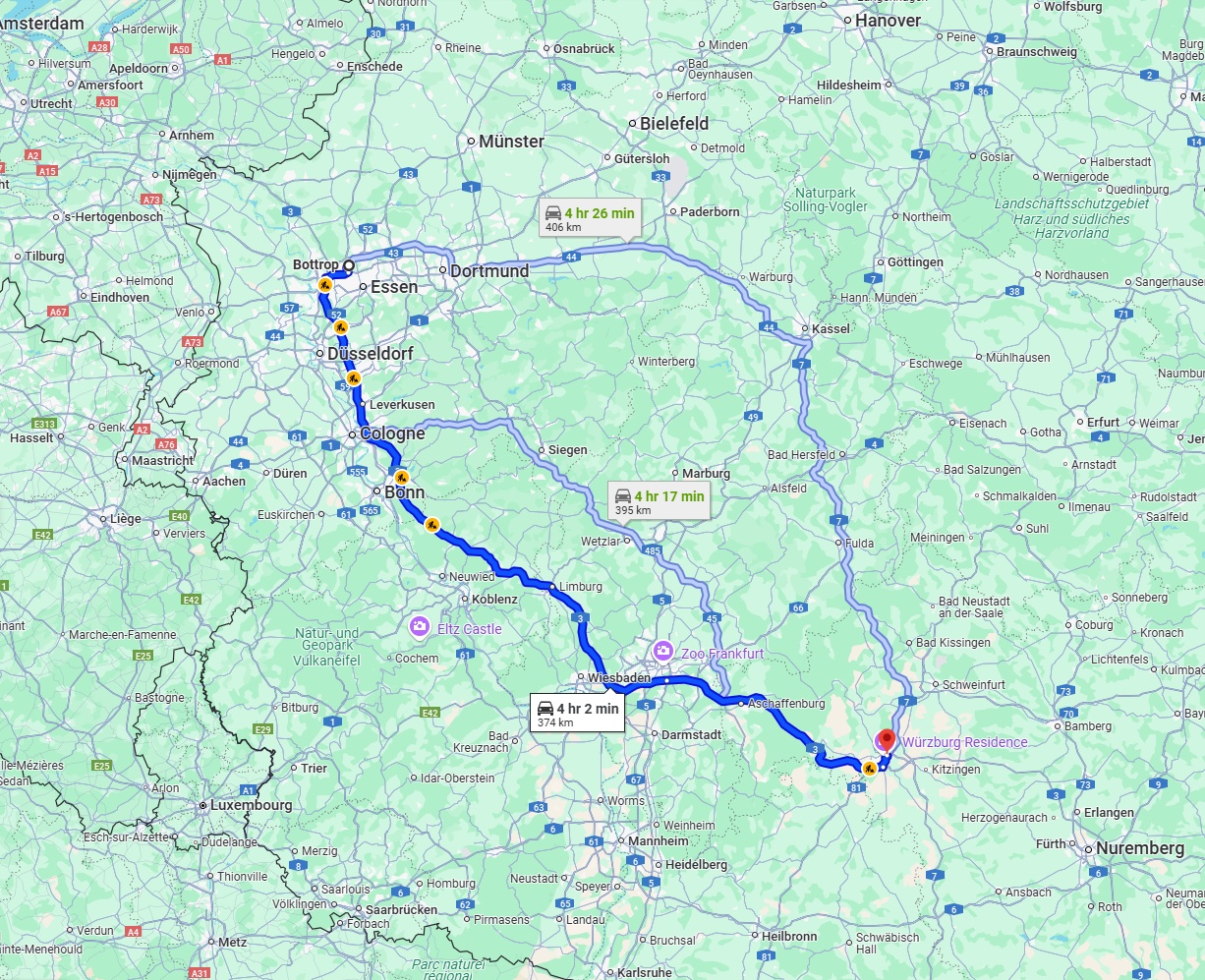 Anreise von Bottrop Zu Würzburg Über via A3